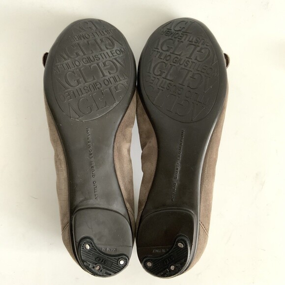 AGL Ballet Flats Size 37 Taupe Pewter Snake Cap-toe Buckle Front Shoe - Picture 9 of 12